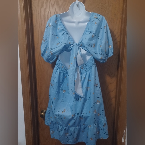 NWOT blue floral print tie backless A-line dress size 10 - Picture 10 of 10